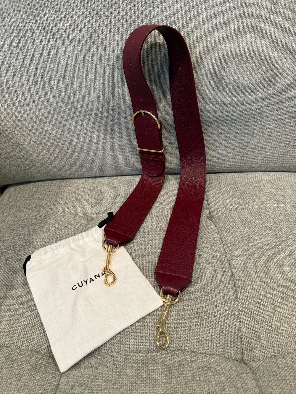 Cuyana Leather Bag Strap in Deep Burgundy with Gold Hardware